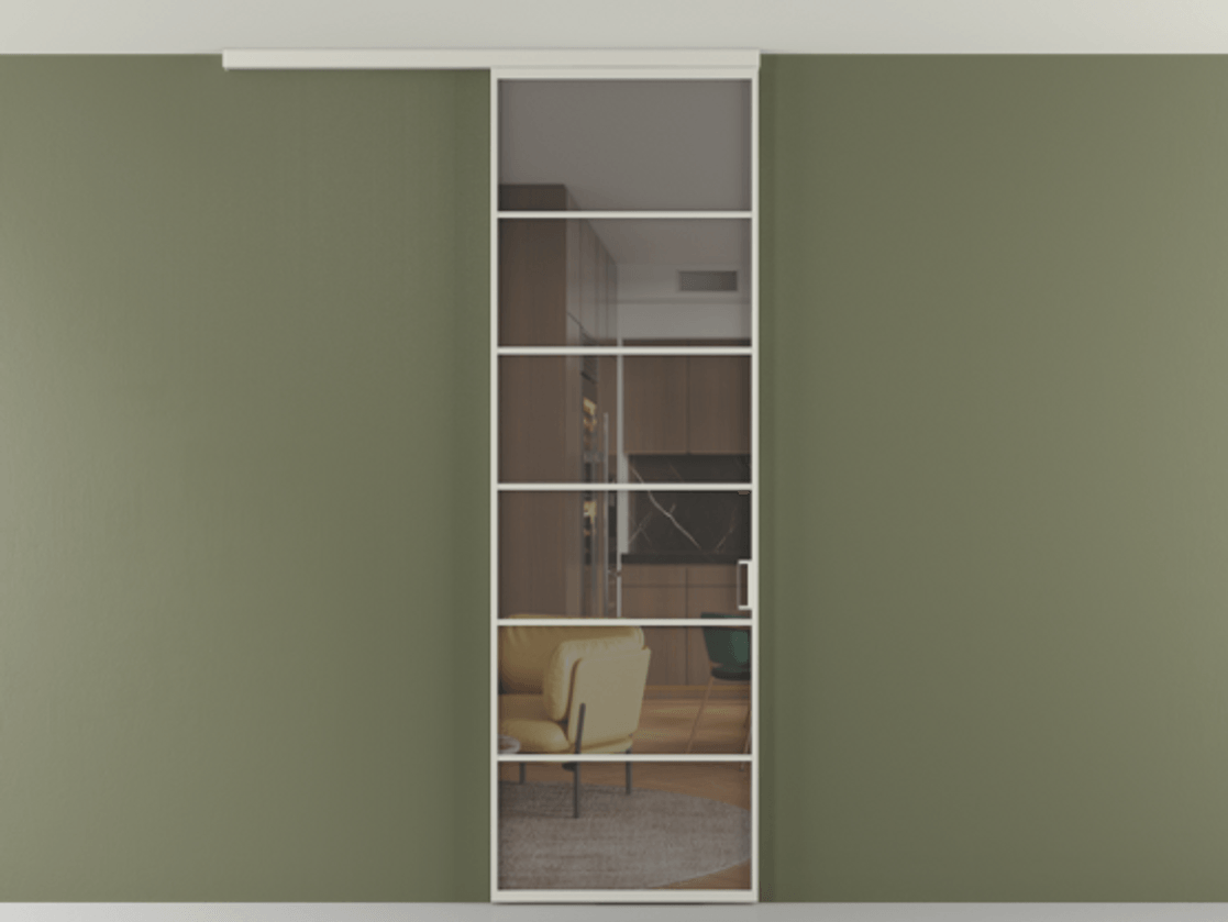 Перегородка Formato вдоль стены на потолок 1 створка АЛПР 040.04 Алюминий тёплый серый Прозрачное серое стекло, триплекс Цена 20968480 so'm | Volhovec