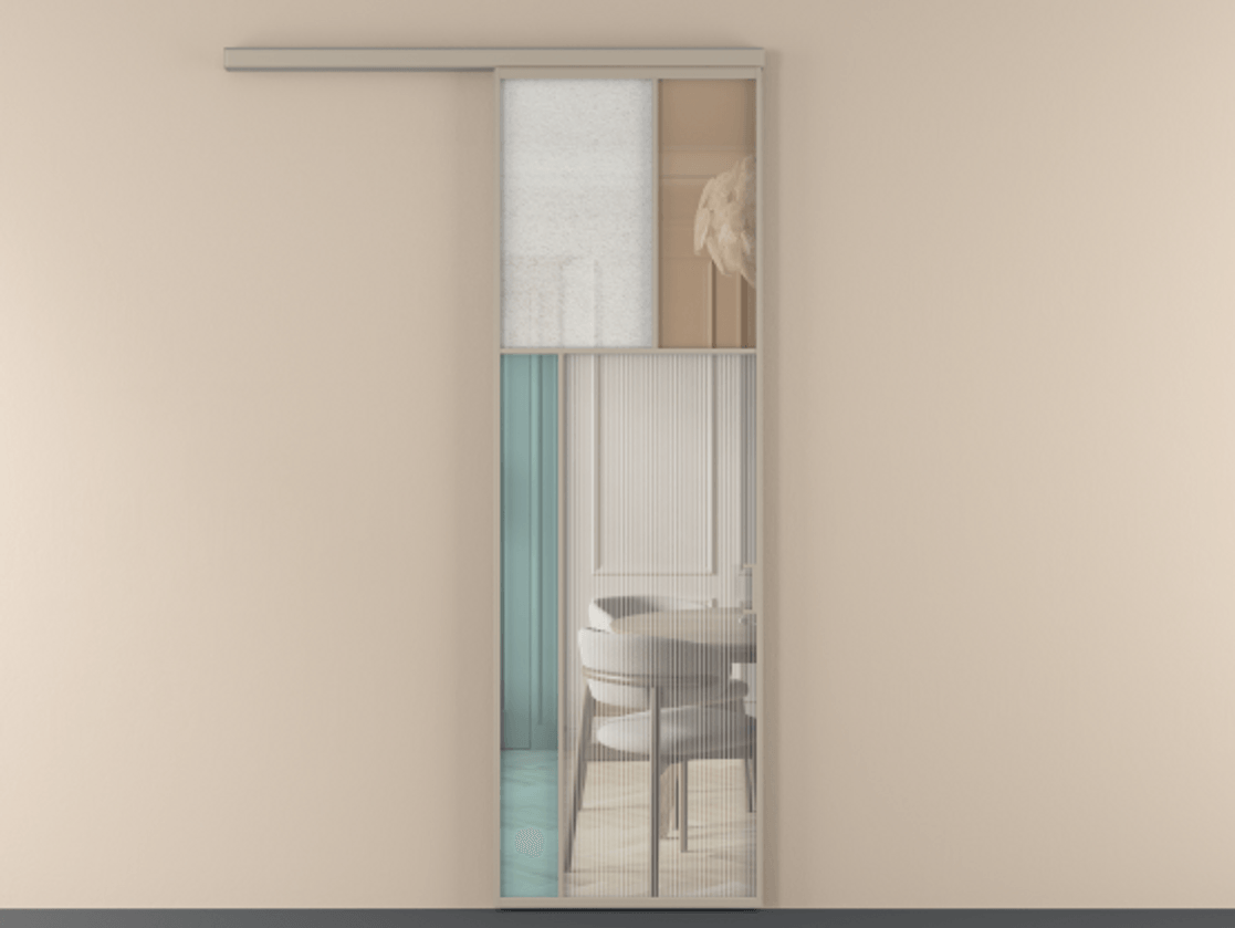 Перегородка Mosaic вдоль стены 1 створка АЛПР 041.22 Алюминий бисквитный Комбинация стекол Группы 1 и Группы 3 Цена 29035090 so'm | Volhovec