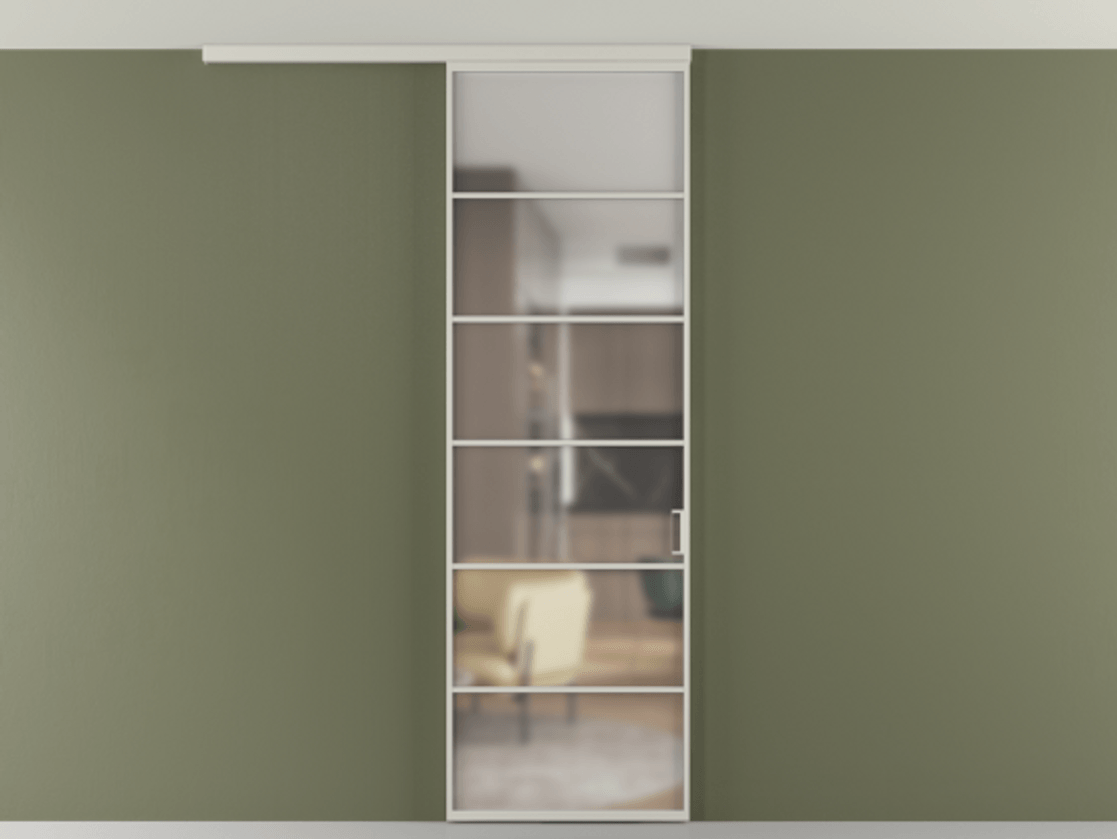 Перегородка Formato вдоль стены на потолок 1 створка АЛПР 040.04 Алюминий тёплый серый Сатинированное стекло "Мателюкс Кристал Вижн", калёное, матовое, каленое 6 мм Цена 27220270 so'm | Volhovec