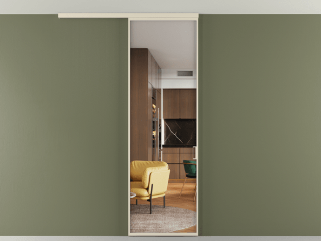 Перегородка Формато вдоль стены на потолок 1 створка АЛПР 040.01 Алюминий бежево-серый Прозрачное стекло "Кристал Вижн", калёное Цена 24272710 so'm | Volhovec