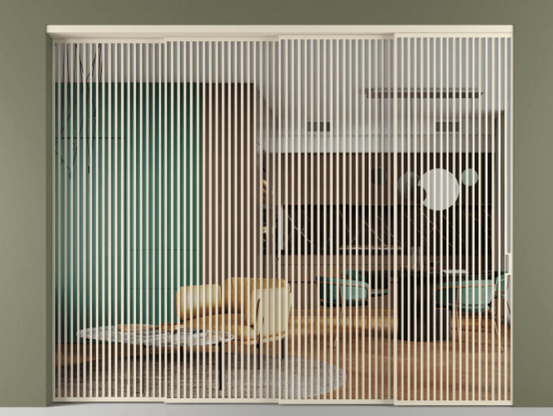 Перегородка Формато внутри проёма 4 створки с синхронным механизмом АЛПР 040.06 Алюминий бежево-серый Прозрачное стекло "Кристал Вижн", калёное Цена 162992760 so'm | Volhovec