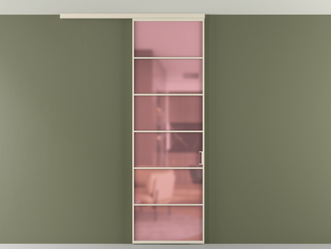 Перегородка Formato вдоль стены на потолок 1 створка АЛПР 040.04 Алюминий бежево-серый Сатинированное розовое стекло, триплекс Цена 25596270 so'm | Volhovec