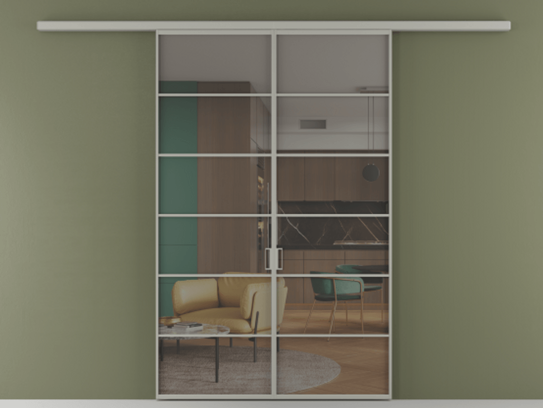 Перегородка Формато вдоль стены 2 створки АЛПР 040.04 Алюминий нейтральный серый Прозрачное серое стекло, триплекс Цена 227870 ₽ | Volhovec