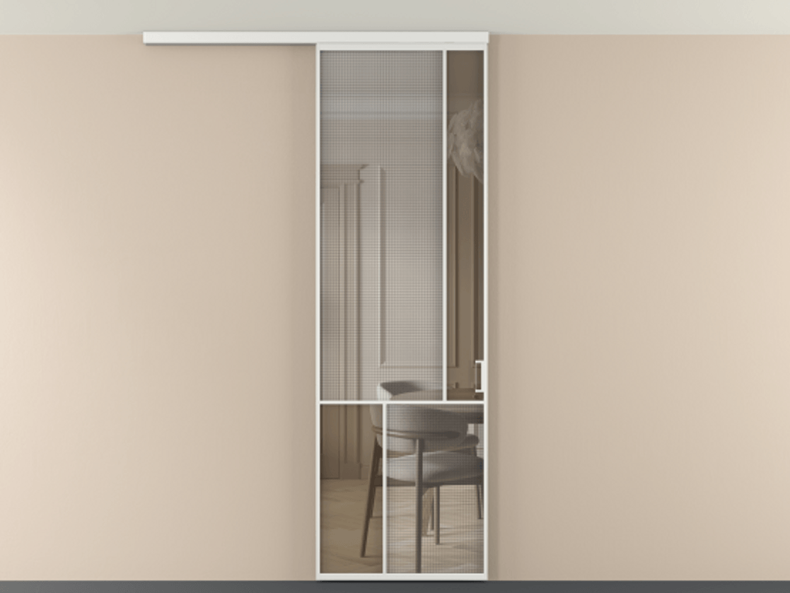 Перегородка Mosaic вдоль стены на потолок 1 створка АЛПР 041.21 Алюминий белоснежный Декоративное стекло с сеткой "Mesh silver", триплекс, 6 мм + Прозрачное бронзовое стекло, триплекс. Цена 28631120 so'm . Фабрика дверей Волховец 8 (800) 551 43 19 Перегородка Mosaic вдоль стены на потолок 1 створка АЛПР 041.21 Алюминий белоснежный Декоративное стекло с сеткой "Mesh silver", триплекс, 6 мм + Прозрачное бронзовое стекло, триплекс Цена 28631120 so'm | Volhovec