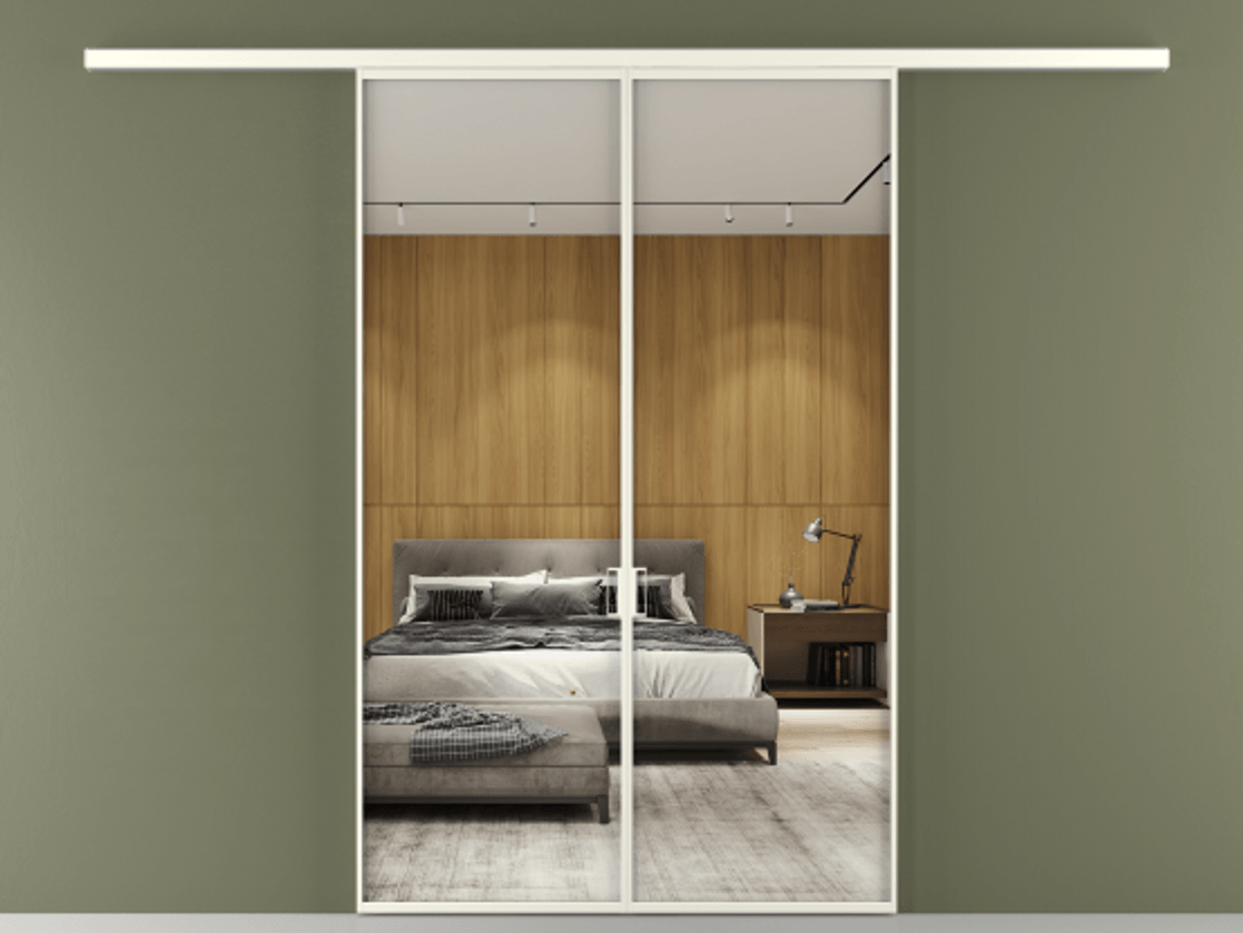 Перегородка Формато вдоль стены 2 створки АЛПР 040.01 Алюминий жемчужный Двустороннее зеркало, триплекс , триплекс 6 мм Цена 38032050 so'm | Volhovec