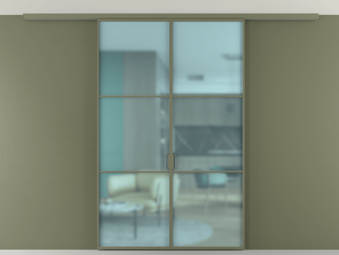 Перегородка Formato вдоль стены на потолок 2 створки АЛПР 040.03 Алюминий оливковый тёмный Сатинированное голубое стекло, триплекс Цена 39559770 so'm | Volhovec