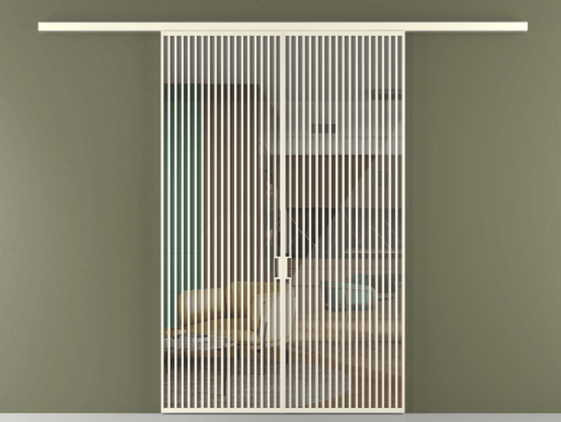 Перегородка Формато вдоль стены 2 створки АЛПР 040.06 Алюминий молочно-белый Рефлективное прозрачное стекло "Стопсол", калёное Цена 90335000 so'm | Volhovec