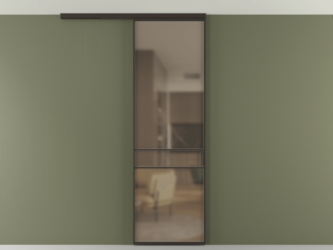 Перегородка Формато вдоль стены на потолок 1 створка АЛПР 040.02 Алюминий антрацит Сатинированное бронзовое стекло, триплекс Цена 19662170 so'm | Volhovec