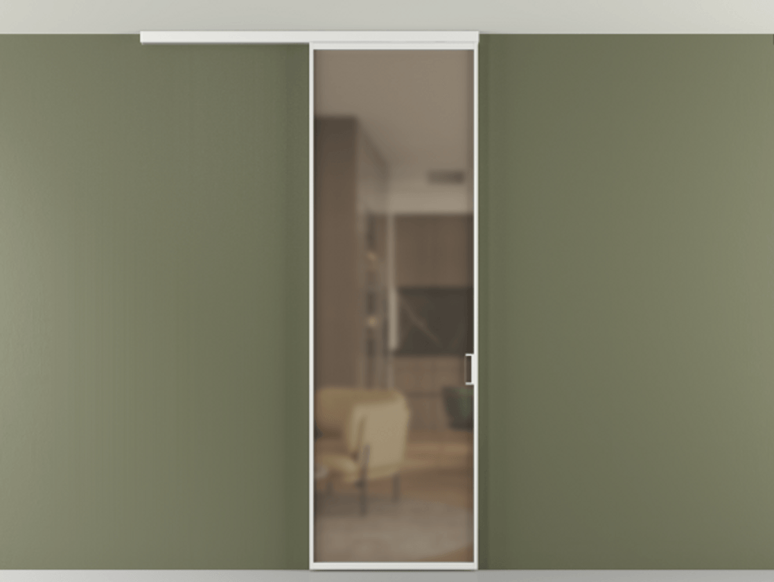 Перегородка Формато вдоль стены на потолок 1 створка АЛПР 040.01 Алюминий белоснежный Сатинированное бронзовое стекло, триплекс Цена 18757810 so'm | Volhovec