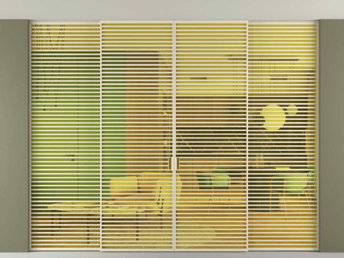 Перегородка Formato внутри проёма скрытое крепление в потолок 4 створки АЛПР 040.07 Алюминий бежево-серый Прозрачное жёлтое стекло, триплекс Цена 193731020 so'm | Volhovec