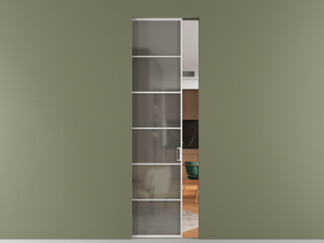 Перегородка Formato скрытый пенал 1 створка АЛПР 040.04 Алюминий Белый Сатинированное серое стекло, триплекс Цена 35362600 so'm | Volhovec