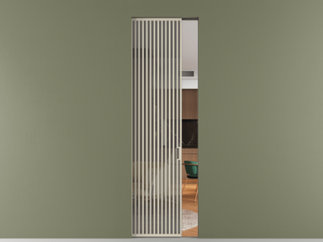 Перегородка Формато скрытый пенал 1 створка АЛПР 040.06 Алюминий бежево-серый Рефлективное серое стекло "Стопсол", калёное Цена 50668800 so'm | Volhovec