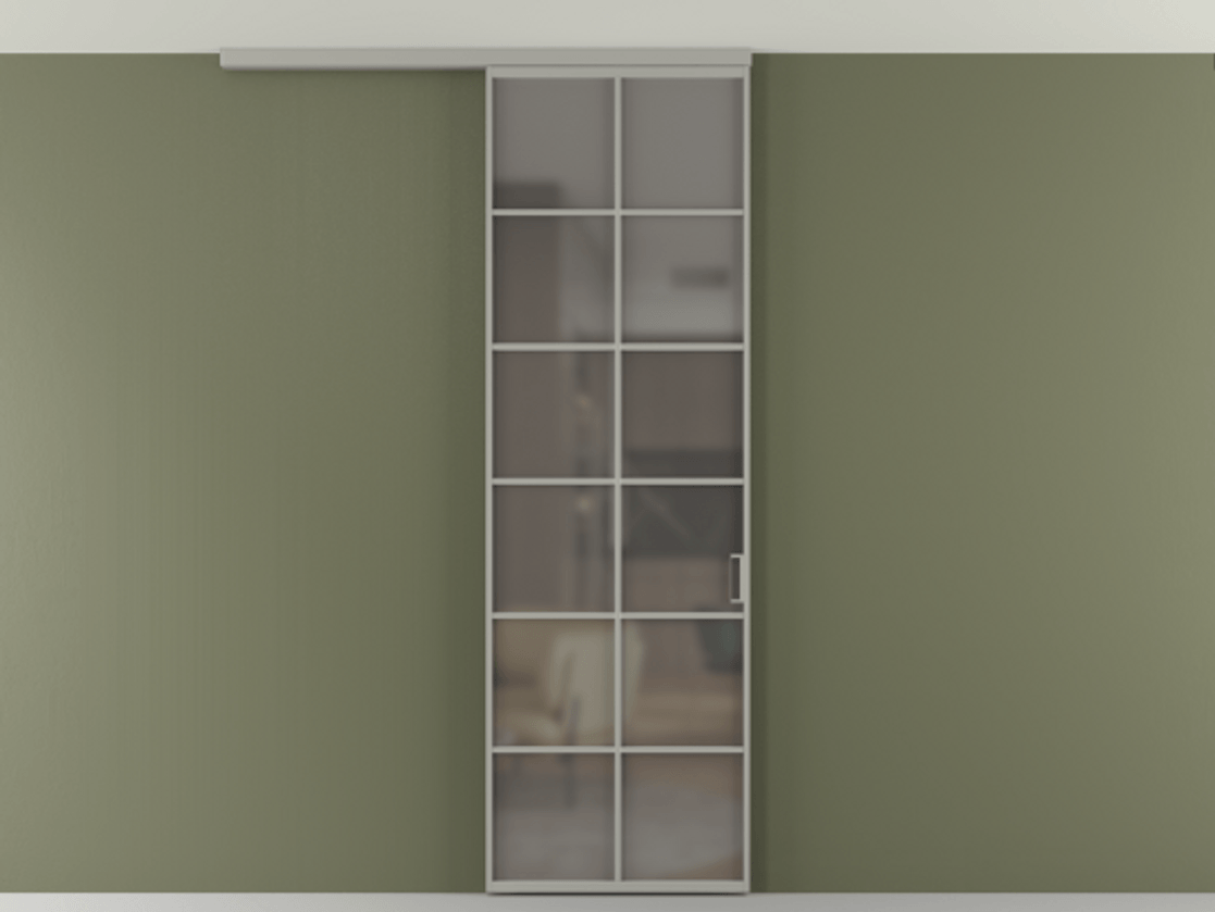 Перегородка Формато вдоль стены на потолок 1 створка АЛПР 040.05 Алюминий нейтральный серый Сатинированное серое стекло, триплекс Цена 107852 ₽ | Volhovec