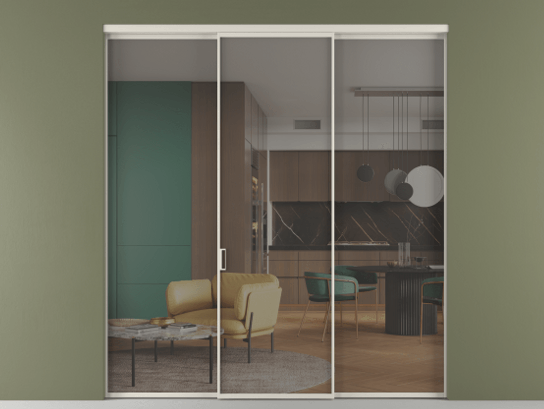 Перегородка Формато внутри проёма 3 створки АЛПР 040.01 Алюминий облачно-серый Прозрачное серое стекло, триплекс Цена 45700380 so'm | Volhovec