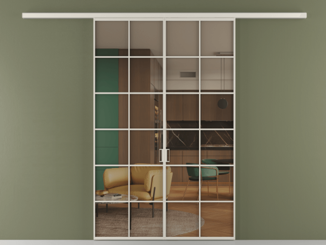 Перегородка Формато вдоль стены 2 створки АЛПР 040.05 Алюминий облачно-серый Прозрачное бронзовое стекло, триплекс Цена 42051450 so'm | Volhovec