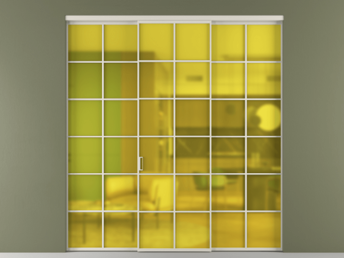 Перегородка Formato внутри проёма 3 створки АЛПР 040.05 Алюминий облачно-серый Сатинированное жёлтое стекло, триплекс Цена 51729480 so'm | Volhovec