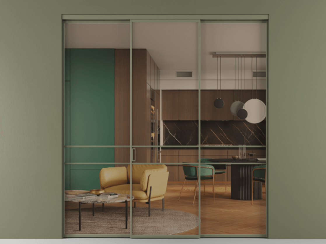 Перегородка Формато внутри проёма 3 створки АЛПР 040.02 Алюминий оливковый тёмный Прозрачное бронзовое стекло, триплекс Цена 48166830 so'm | Volhovec