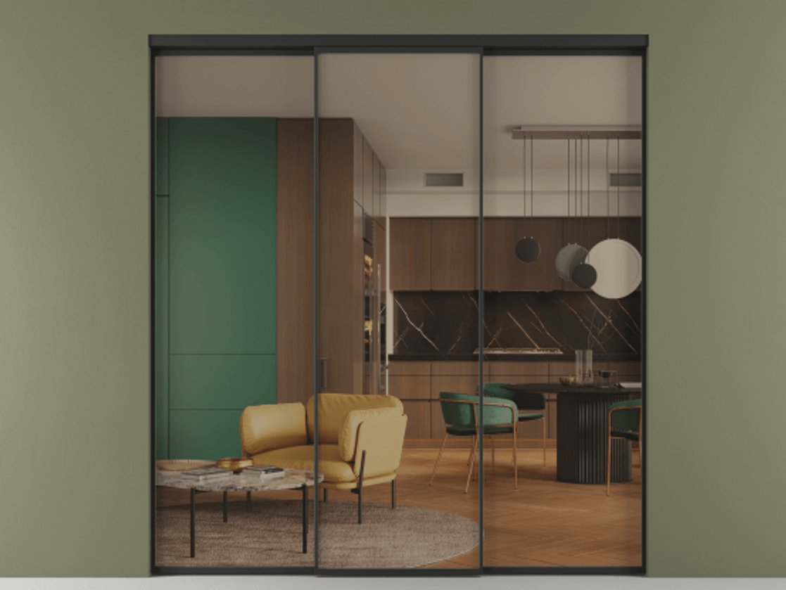 Перегородка Формато внутри проёма 3 створки АЛПР 040.01 Алюминий Черный Прозрачное бронзовое стекло, триплекс Цена 43903830 so'm | Volhovec