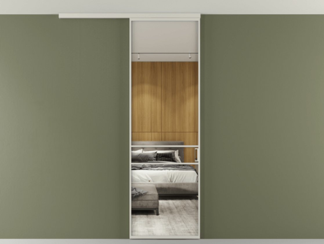 Перегородка Formato вдоль стены на потолок 1 створка АЛПР 040.02 Алюминий тёплый серый Двустороннее зеркало, триплекс , триплекс 6 мм Цена 19662170 so'm | Volhovec