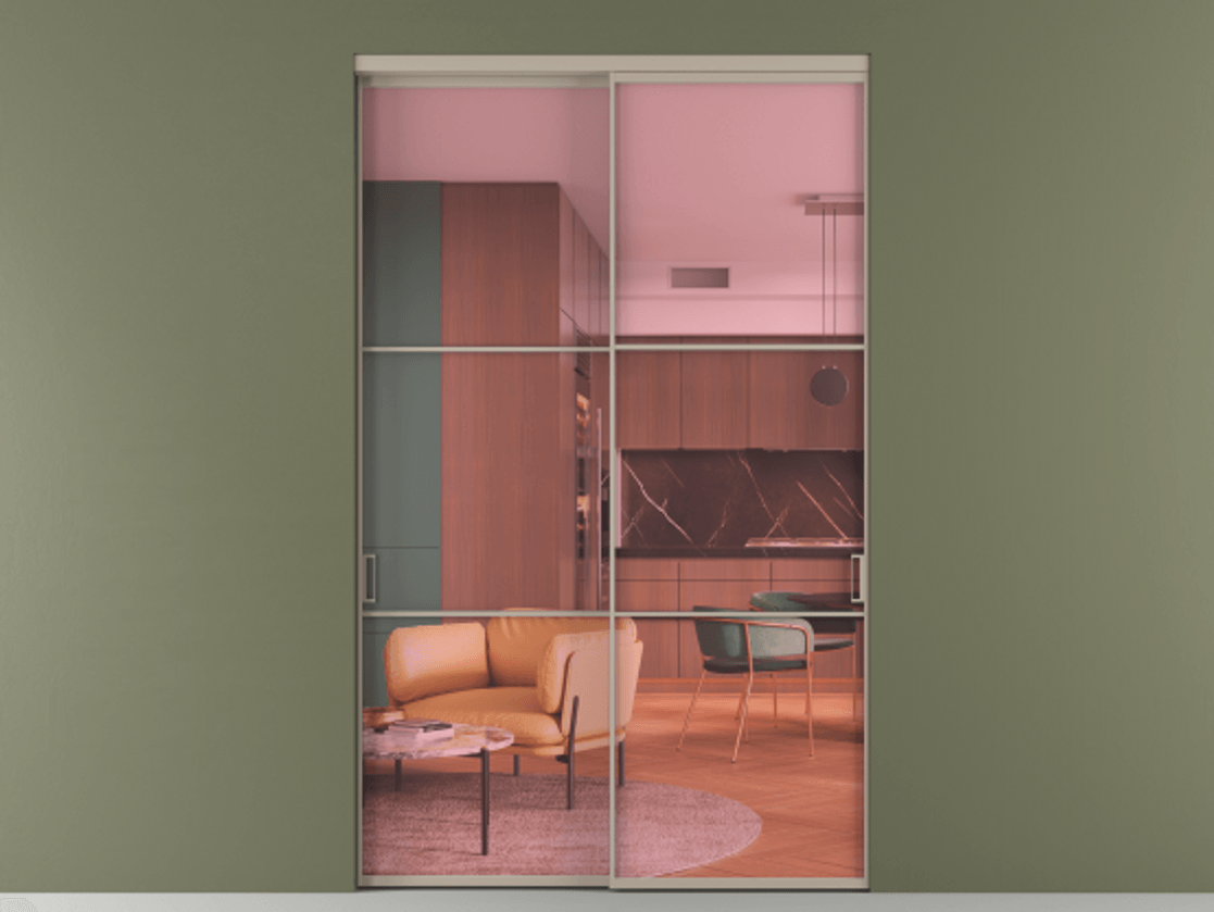 Перегородка Formato внутри проёма 2 створки АЛПР 040.03 Алюминий бисквитный Прозрачное розовое стекло, триплекс Цена 93846900 so'm  | Volhovec