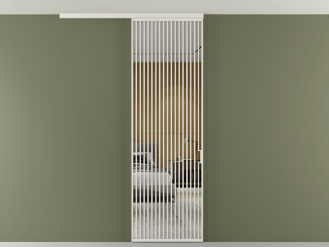 Перегородка Формато вдоль стены на потолок 1 створка АЛПР 040.06 Алюминий серый Двустороннее зеркало, триплекс , триплекс 6 мм Цена 38007280 so'm | Volhovec