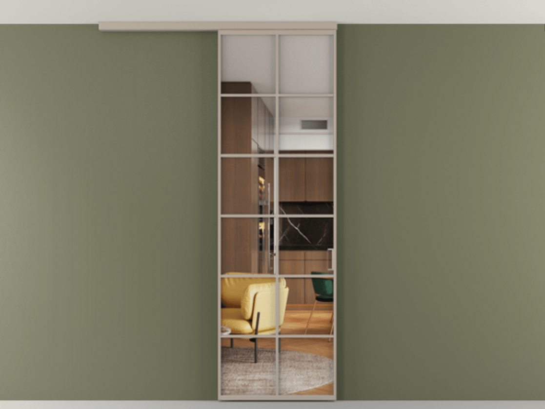 Перегородка Формато вдоль стены на потолок 1 створка АЛПР 040.05 Алюминий бисквитный Прозрачное стекло "Кристал Вижн", калёное Цена 27220270 so'm | Volhovec