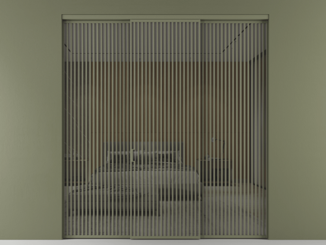 Перегородка Формато внутри проёма 3 створки АЛПР 040.06 Алюминий оливковый тёмный Рефлективное серое стекло "Стопсол", калёное Цена 124154800 so'm | Volhovec