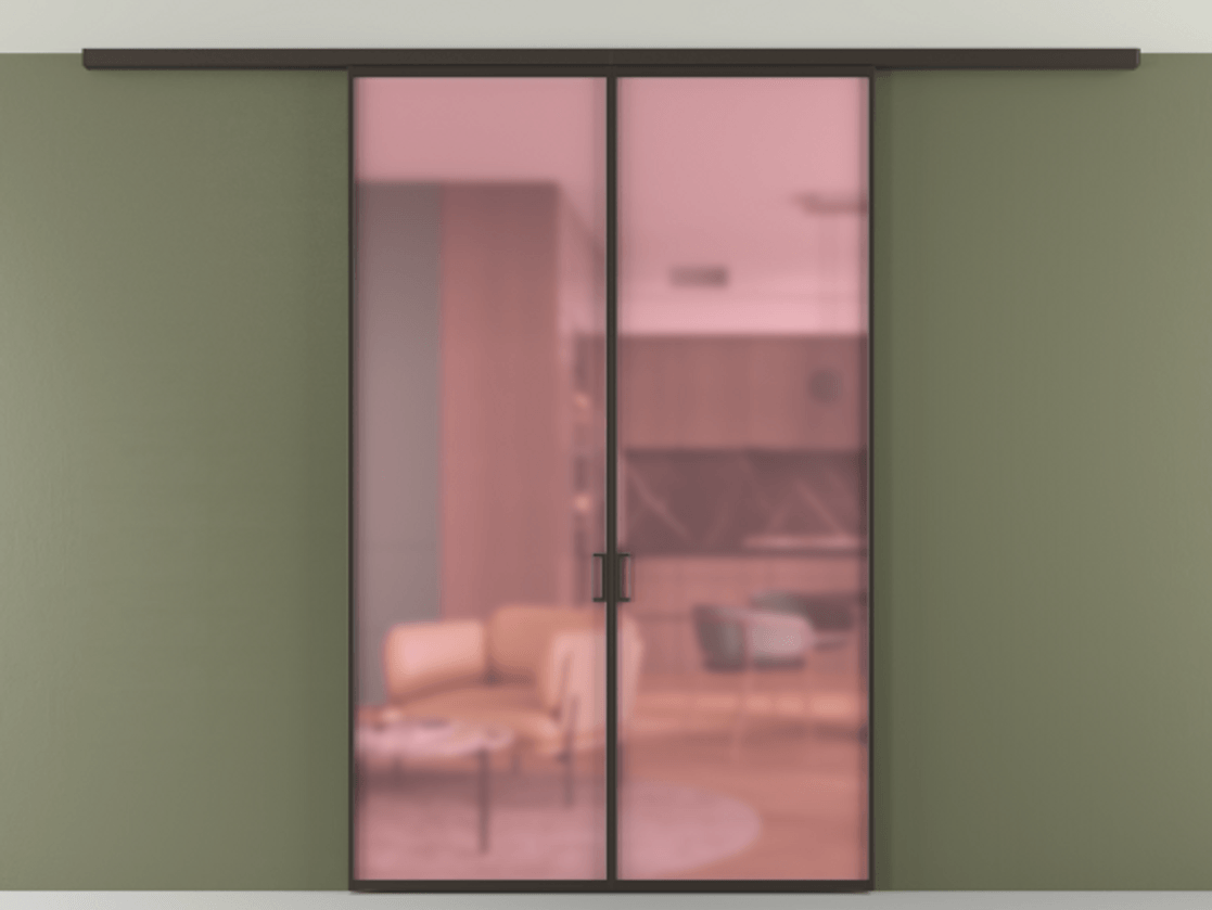 Перегородка Formato вдоль стены на потолок 2 створки АЛПР 040.01 Алюминий антрацит Сатинированное розовое стекло, триплекс Цена 37630550 so'm | Volhovec