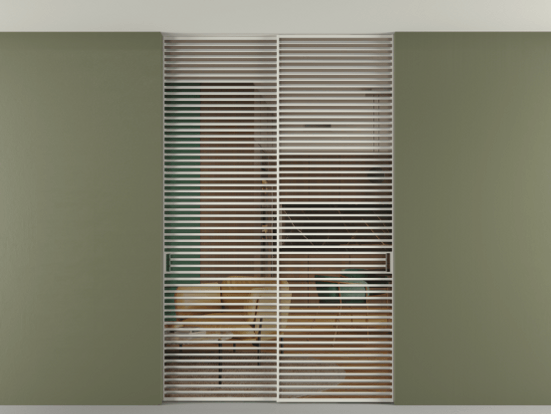 Перегородка Формато внутри проёма скрытое крепление в потолок 2 створки АЛПР 040.07 Алюминий Белый Прозрачное бронзовое стекло, триплекс Цена 80432660 so'm | Volhovec