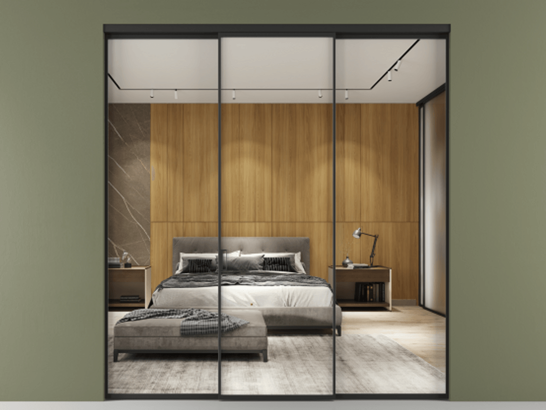 Перегородка Формато внутри проёма 3 створки АЛПР 040.01 Алюминий Черный Двустороннее зеркало, триплекс , триплекс 6 мм Цена 43903830 so'm | Volhovec