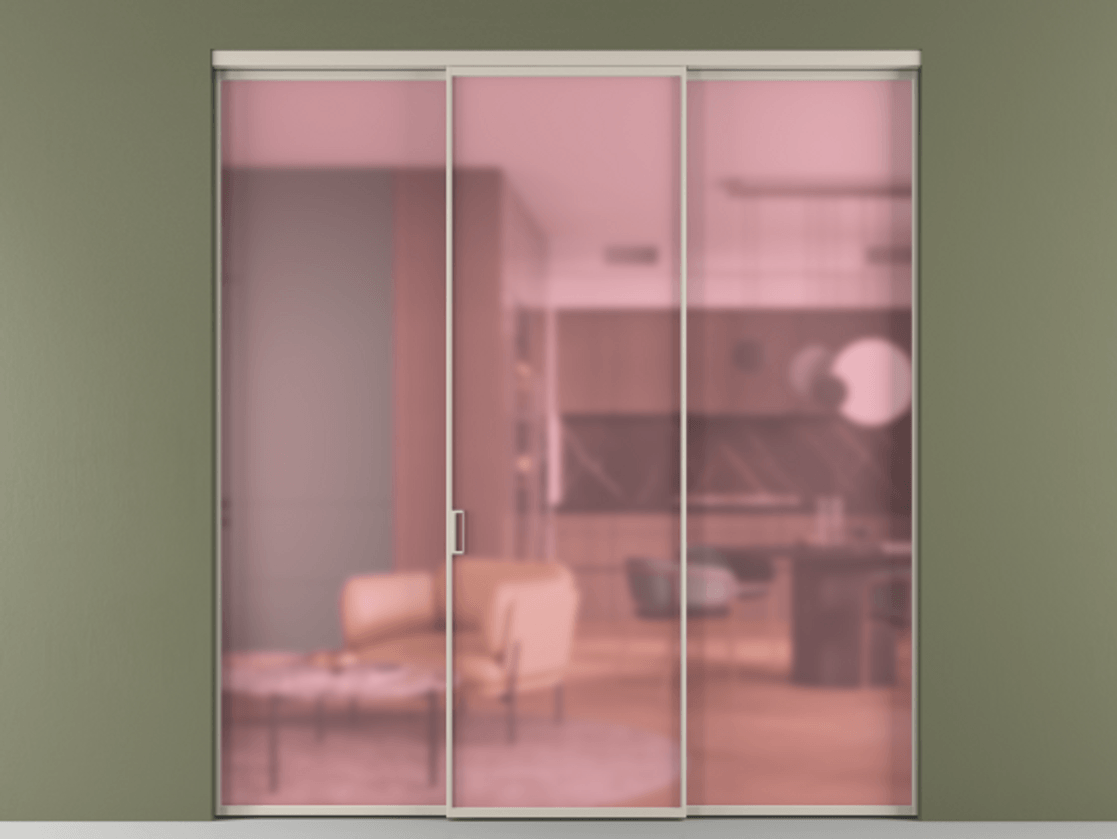 Перегородка Формато внутри проёма 3 створки АЛПР 040.01 Алюминий светло-бежевый Сатинированное розовое стекло, триплекс Цена 45700380 so'm | Volhovec