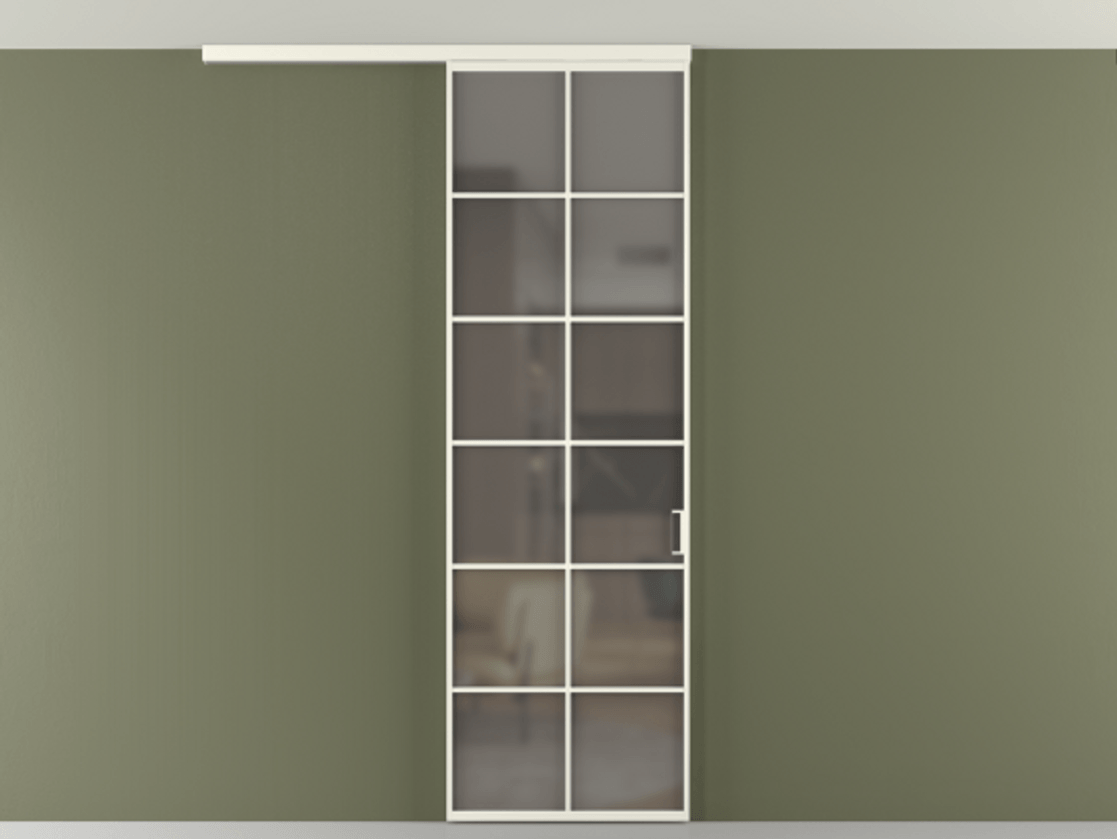 Перегородка Формато вдоль стены на потолок 1 створка АЛПР 040.05 Алюминий жемчужный Сатинированное серое стекло, триплекс Цена 21893960 so'm | Volhovec