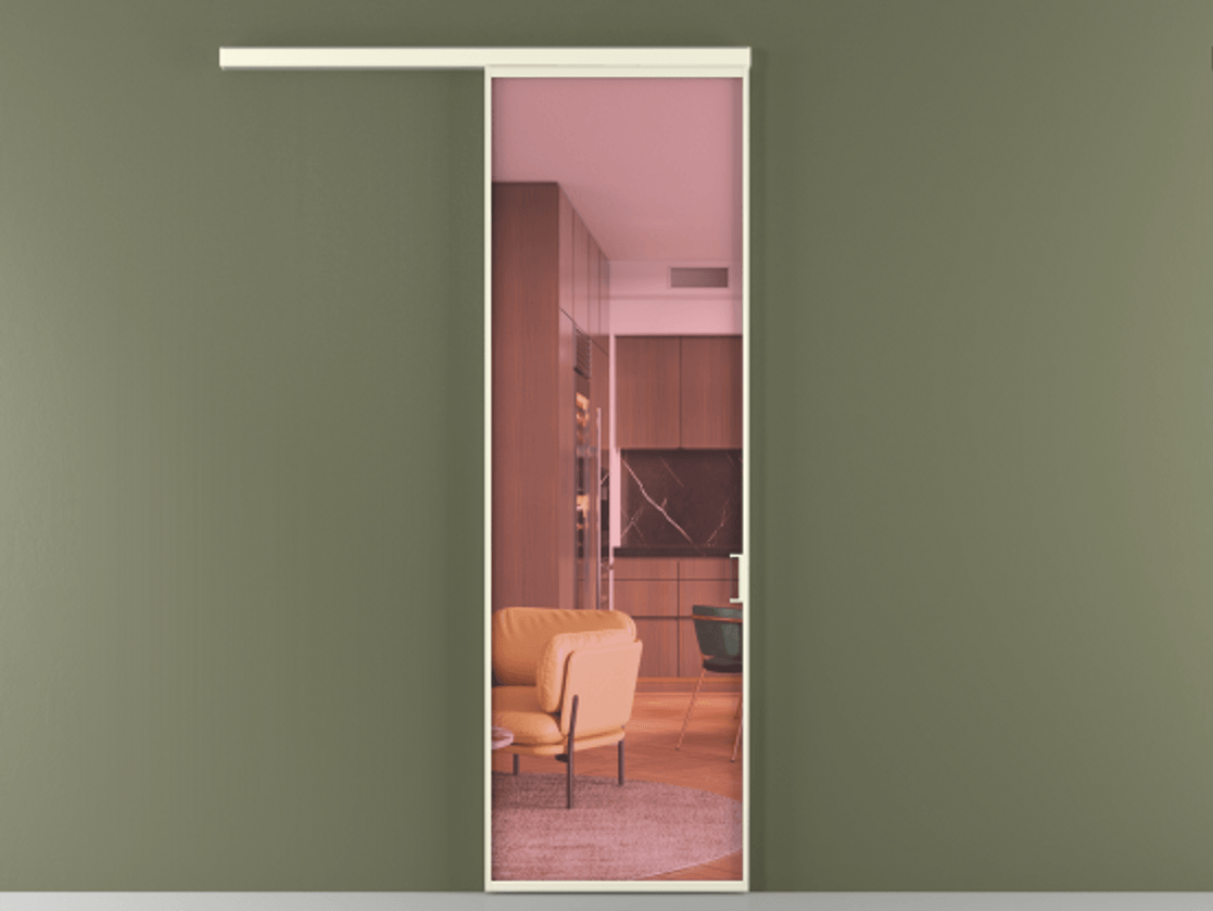 Перегородка Formato вдоль стены 1 створка АЛПР 040.01 Алюминий молочно-белый Прозрачное розовое стекло, триплекс Цена 20657280 so'm  | Volhovec