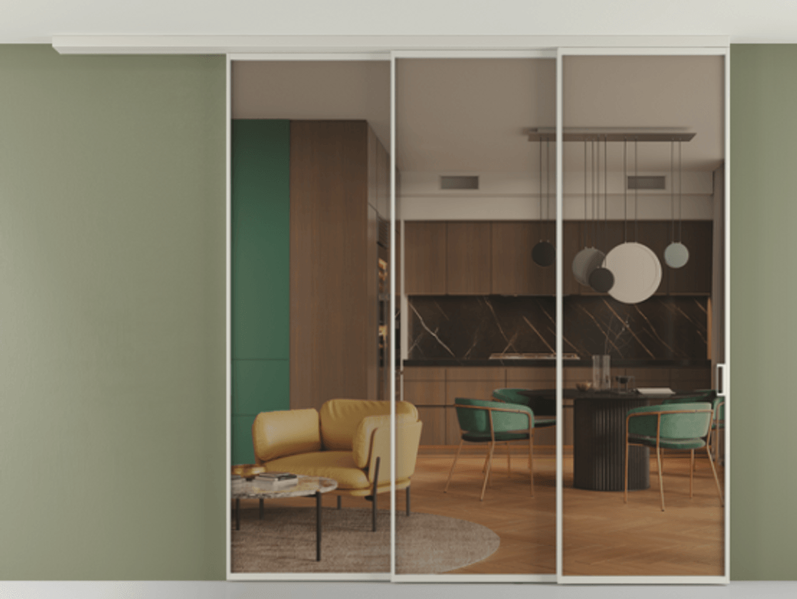 Перегородка Формато вдоль стены на потолок 3 створки с синхронным механизмом АЛПР 040.01 Алюминий тёплый серый Прозрачное бронзовое стекло, триплекс. Цена 77567920 so'm 1. Полотно 2 шт. (800/2100 мм)
2. Комплект установки раздвижной системы
3. Базовый комплект фурнитуры
4.Ручка Рондо. Фабрика дверей Волховец 8 (800) 551 43 19 Перегородка Формато вдоль стены на потолок 3 створки с синхронным механизмом АЛПР 040.01 Алюминий тёплый серый Прозрачное бронзовое стекло, триплекс Цена 77567920 so'm | Volhovec