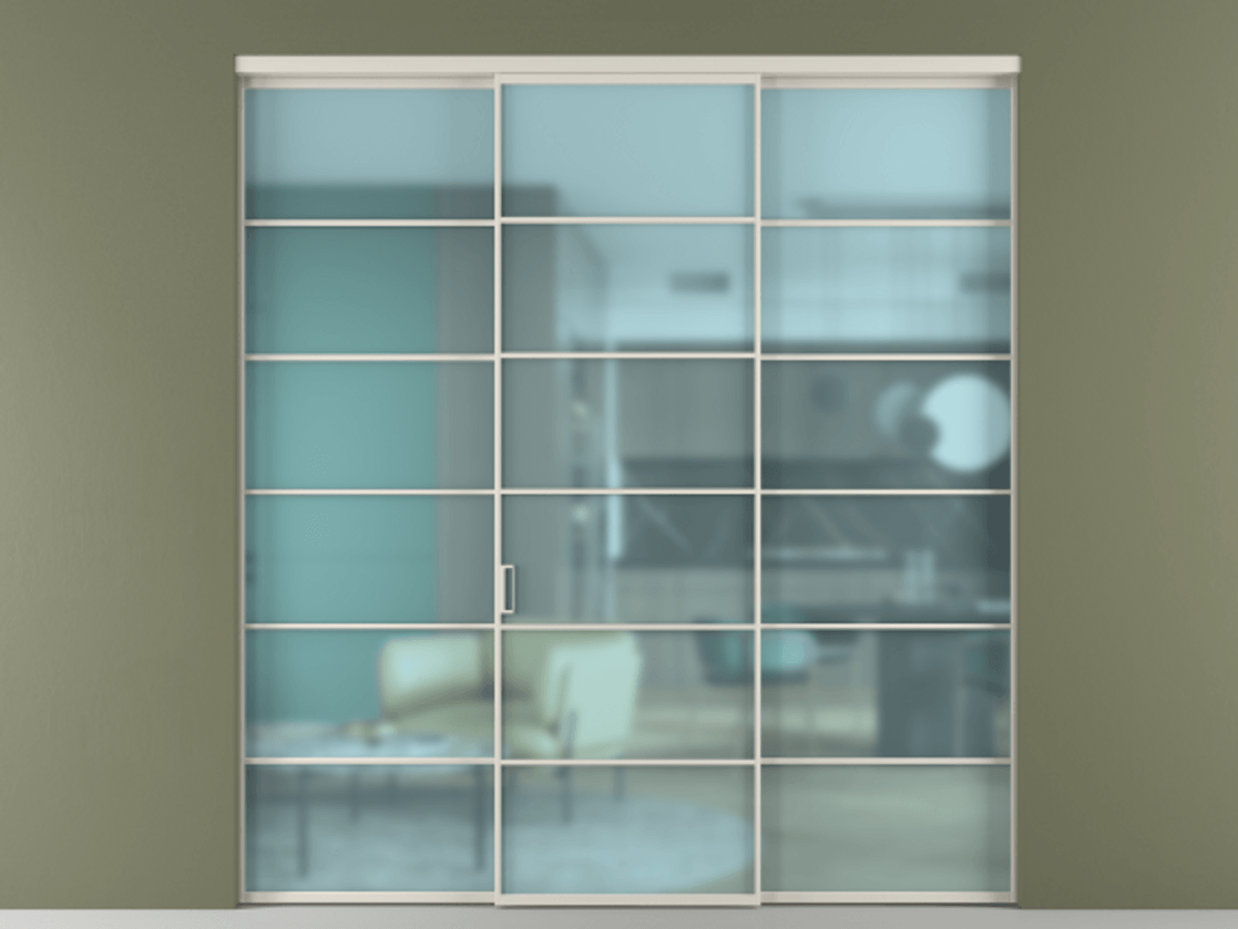 Перегородка Formato внутри проёма 3 створки АЛПР 040.04 Алюминий облачно-серый Сатинированное голубое стекло, триплекс Цена 51729480 so'm | Volhovec