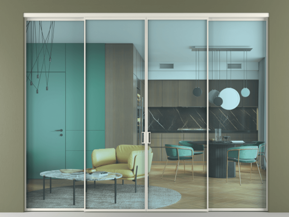 Перегородка Формато внутри проёма 4 створки АЛПР 040.01 Алюминий Белый Прозрачное голубое стекло, триплекс Цена 62394080 so'm  | Volhovec