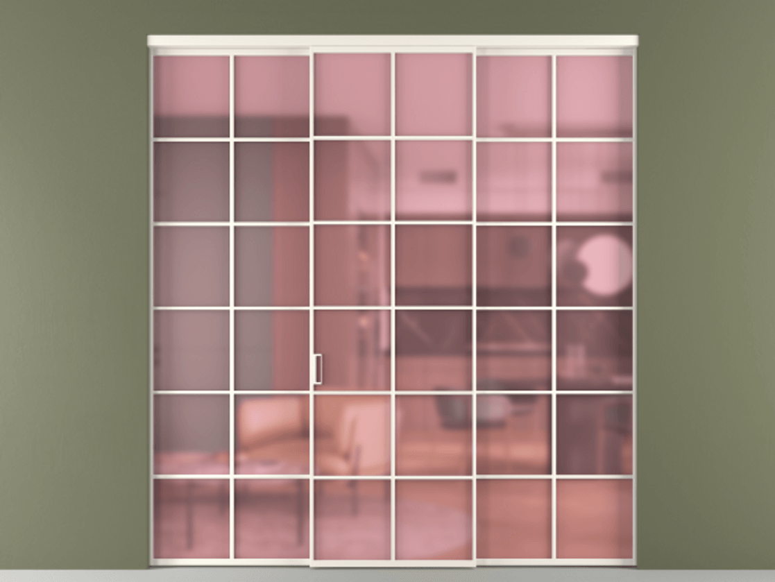 Перегородка Formato внутри проёма 3 створки АЛПР 040.05 Алюминий пудровый белый Сатинированное розовое стекло, триплекс Цена 64351000 so'm | Volhovec