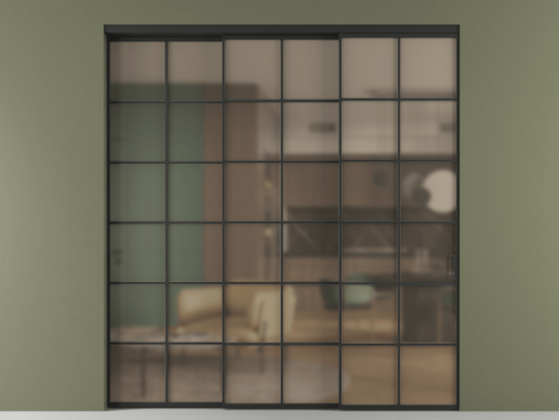 Перегородка Формато внутри проёма 3 створки с синхронным механизмом АЛПР 040.05 Алюминий Черный Сатинированное бронзовое стекло, триплекс. Скрытый короб ЧЕР Цена 70311080 so'm 1. Полотно 3 шт. (800/2100 мм)
2. Комплект установки раздвижной системы
3. Базовый комплект фурнитуры
4. Комплект фурнитуры телескопик синхро-2
5.Ручка Рондо. Фабрика дверей Волховец 8 (800) 551 43 19 Перегородка Формато внутри проёма 3 створки с синхронным механизмом АЛПР 040.05 Алюминий Черный Сатинированное бронзовое стекло, триплекс Цена 70311080 so'm | Volhovec