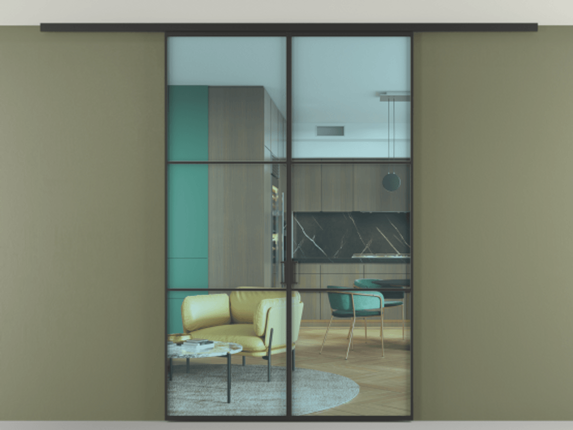 Перегородка Formato вдоль стены на потолок 2 створки АЛПР 040.03 Алюминий Черный Прозрачное голубое стекло, триплекс Цена 38050320 so'm | Volhovec