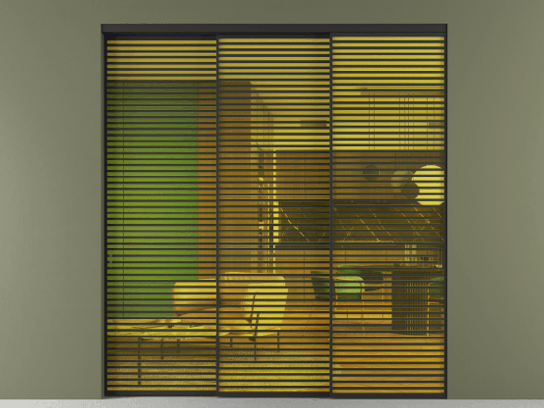 Перегородка Formato внутри проёма 3 створки с синхронным механизмом АЛПР 040.07 Алюминий Черный Прозрачное жёлтое стекло, триплекс Цена 112161560 so'm  | Volhovec