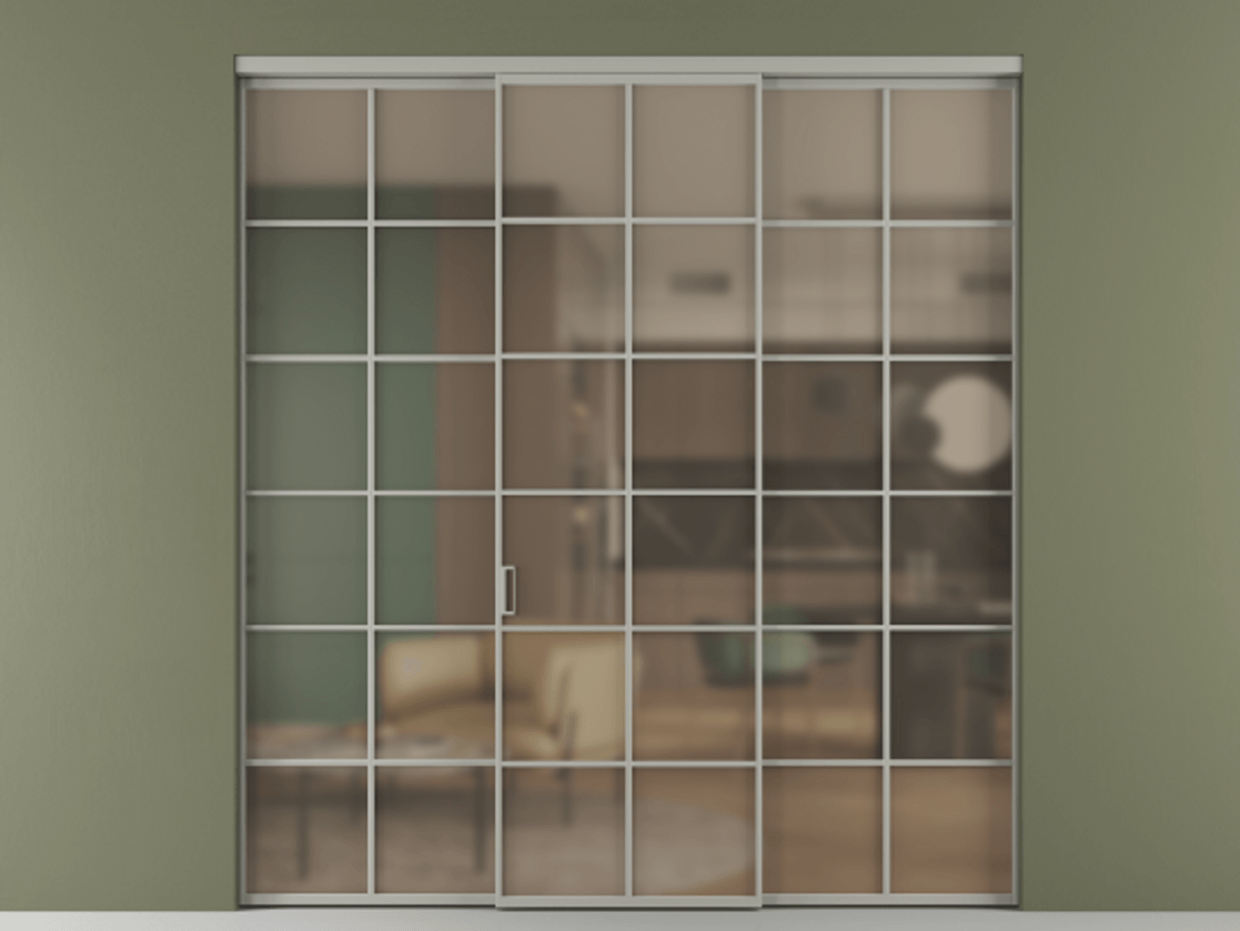 Перегородка Формато внутри проёма 3 створки АЛПР 040.05 Алюминий нейтральный серый Сатинированное бронзовое стекло, триплекс Цена 51729480 so'm | Volhovec