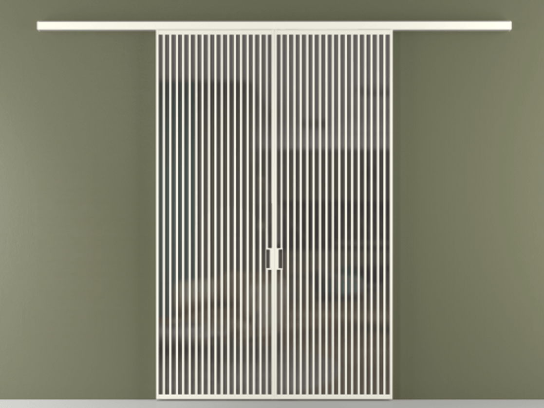 Перегородка Формато вдоль стены 2 створки АЛПР 040.06 Алюминий жемчужный Сатинированное серое стекло, триплекс Цена 69517350 so'm | Volhovec