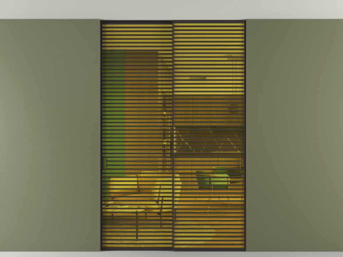 Перегородка Формато внутри проёма скрытое крепление в потолок 2 створки АЛПР 040.07 Алюминий антрацит Прозрачное жёлтое стекло, триплекс Цена 409915 ₽ | Volhovec