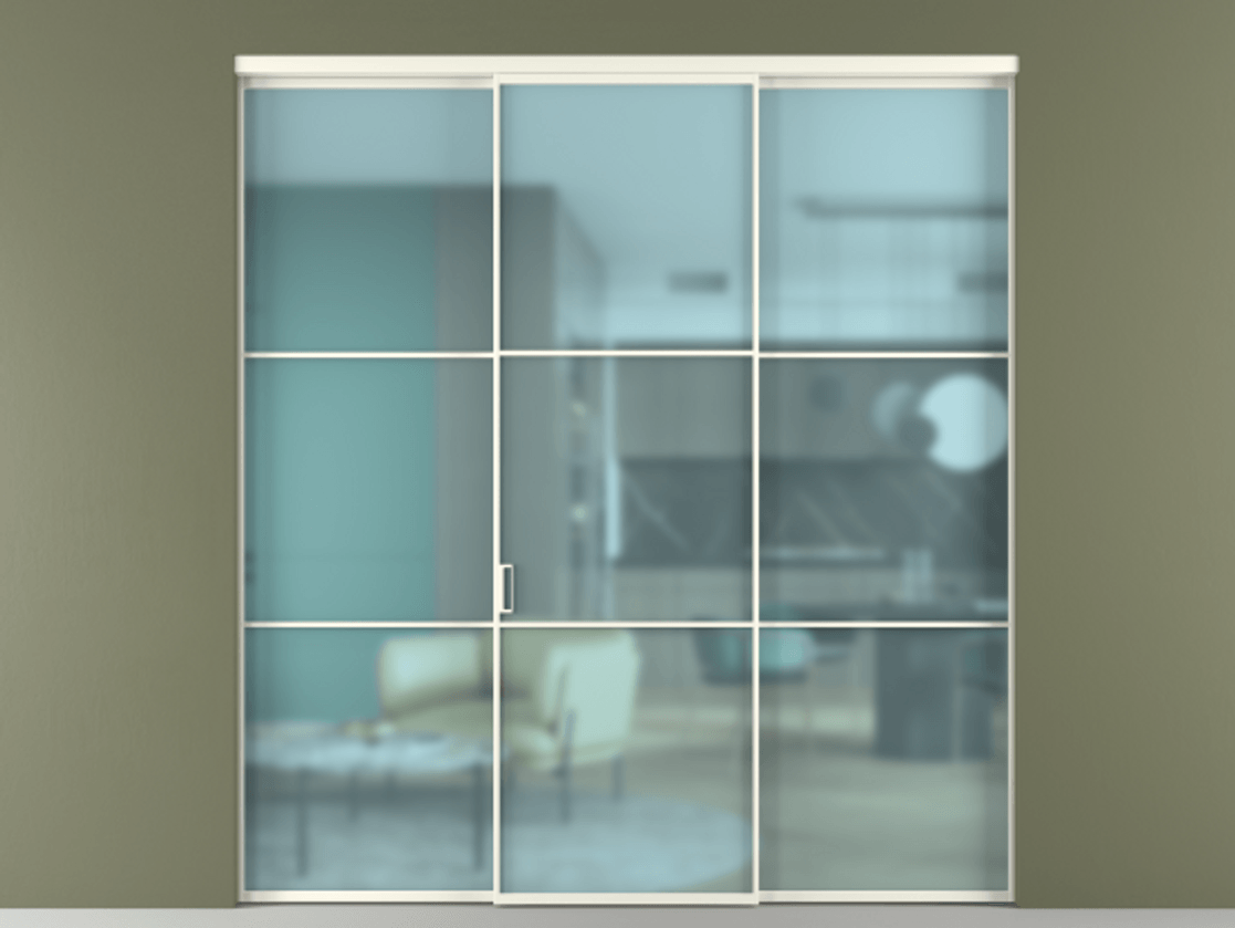 Перегородка Formato внутри проёма 3 створки АЛПР 040.03 Алюминий жемчужный Сатинированное голубое стекло, триплекс Цена 48166830 so'm | Volhovec