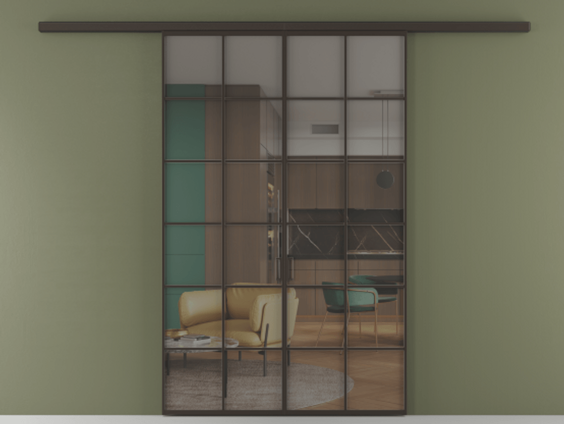 Перегородка Формато вдоль стены 2 створки АЛПР 040.05 Алюминий антрацит Прозрачное серое стекло, триплекс Цена 42051450 so'm | Volhovec