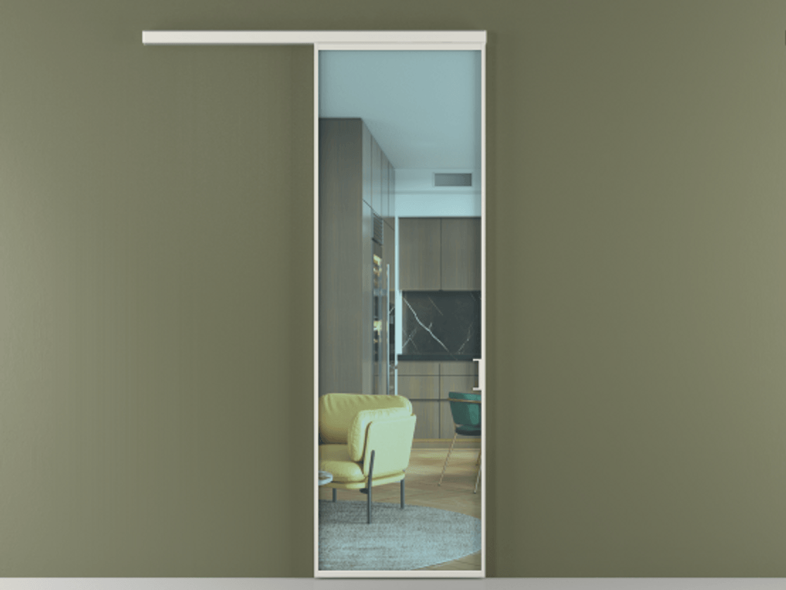 Перегородка Формато вдоль стены 1 створка АЛПР 040.01 Алюминий серый Прозрачное голубое стекло, триплекс Цена 20657280 so'm  | Volhovec