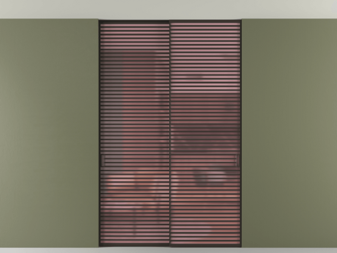 Перегородка Формато внутри проёма скрытое крепление в потолок 2 створки АЛПР 040.07 Алюминий антрацит Сатинированное розовое стекло, триплекс Цена 83212750 so'm | Volhovec