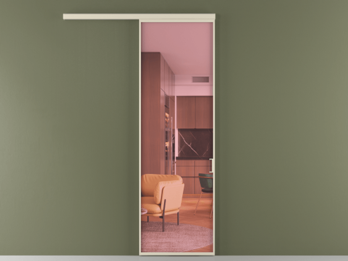 Перегородка Formato вдоль стены 1 створка АЛПР 040.01 Алюминий бежево-серый Прозрачное розовое стекло, триплекс Цена 23487100 so'm  | Volhovec