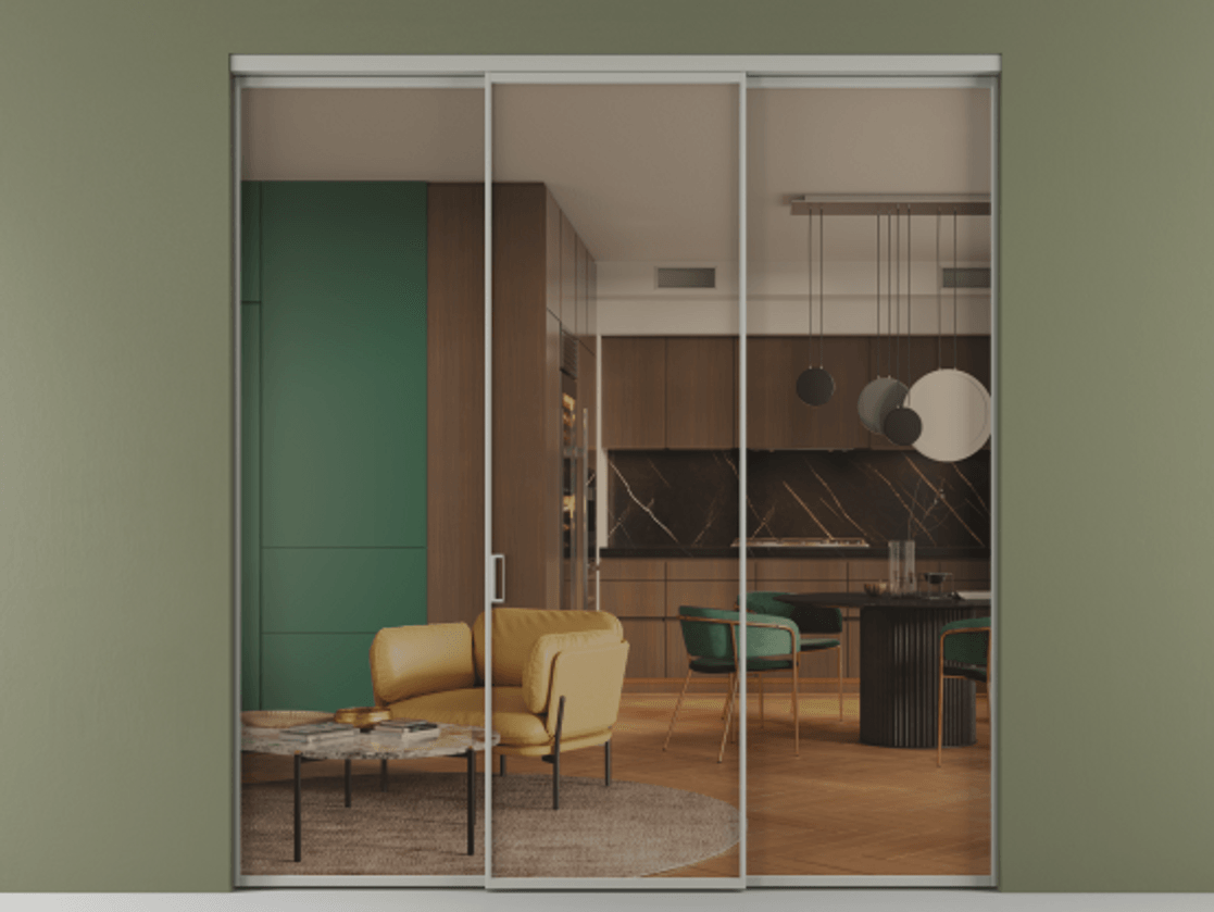 Перегородка Формато внутри проёма 3 створки АЛПР 040.01 Алюминий нейтральный серый Прозрачное бронзовое стекло, триплекс Цена 45700380 so'm | Volhovec