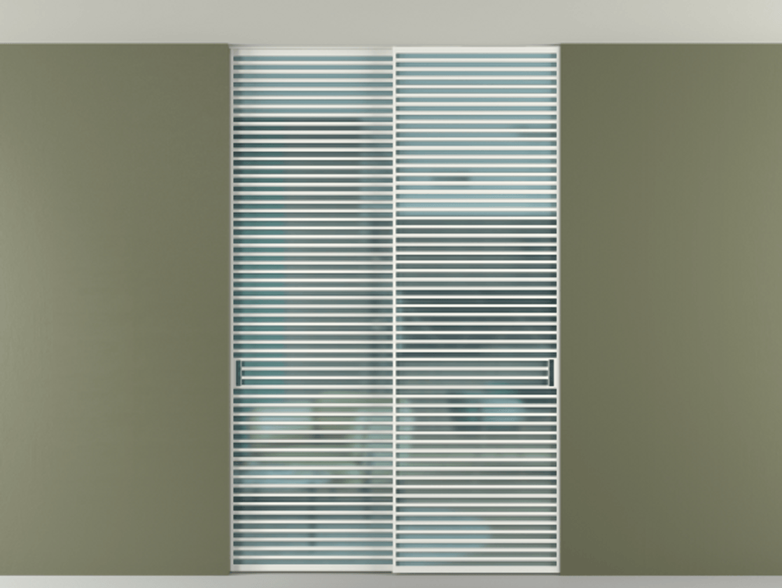 Перегородка Formato внутри проёма скрытое крепление в потолок 2 створки АЛПР 040.07 Алюминий светло-серый Сатинированное голубое стекло, триплекс Цена 409915 ₽ | Volhovec